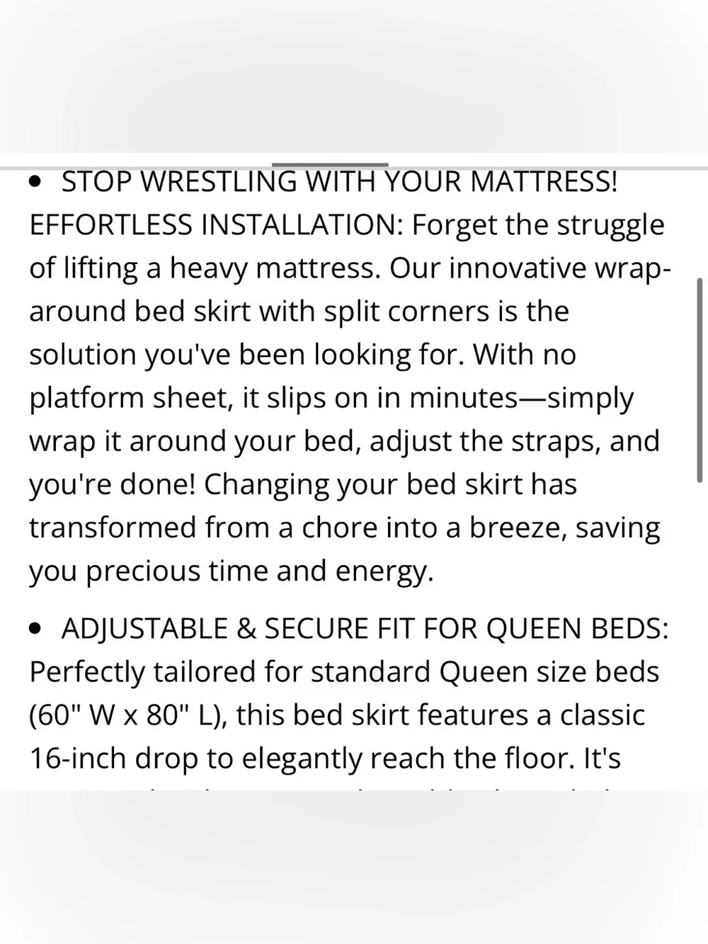 QUEEN Bed Skirt Dust Ruffle w Split Corners 16” Drop 100% Microfiber - DARK GRAY